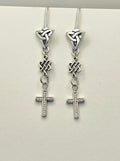 Celtic Knot Dangle Earrings with Cubic Zirconia Cross-Sterling Silver